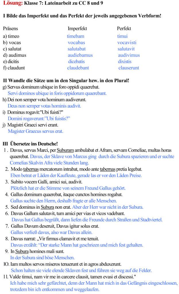 Klassenarbeit zu Grammatik