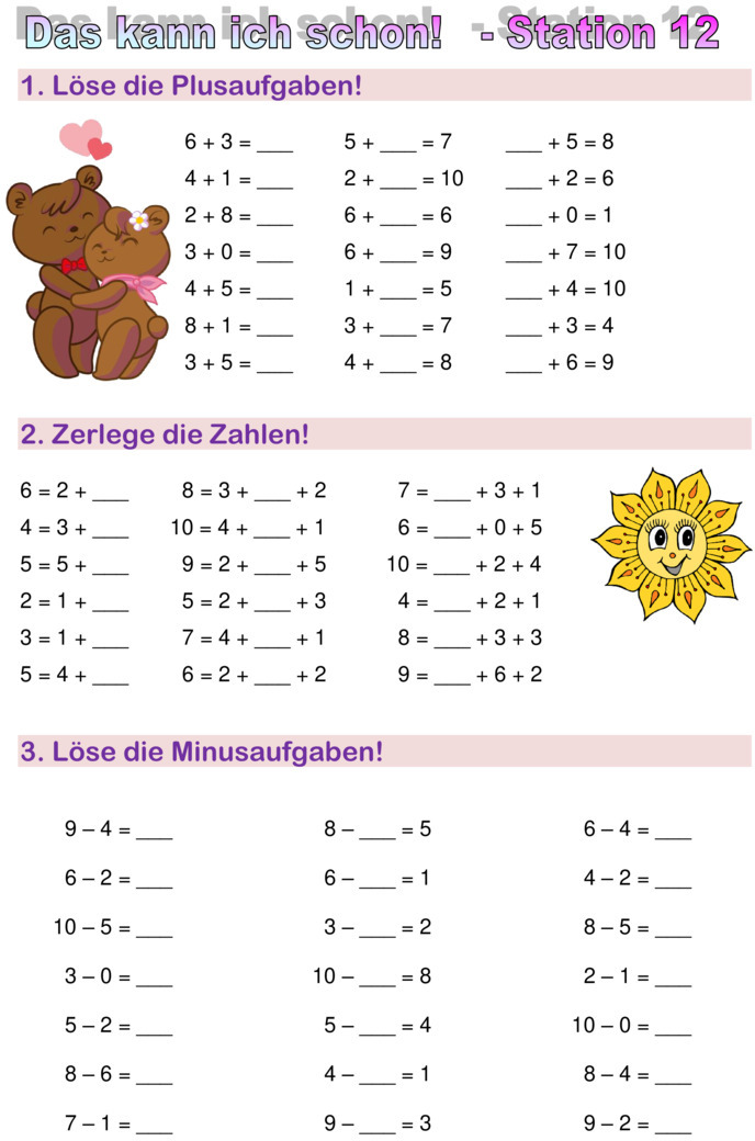 Übungsblatt zu Rechnen von 1 bis 10