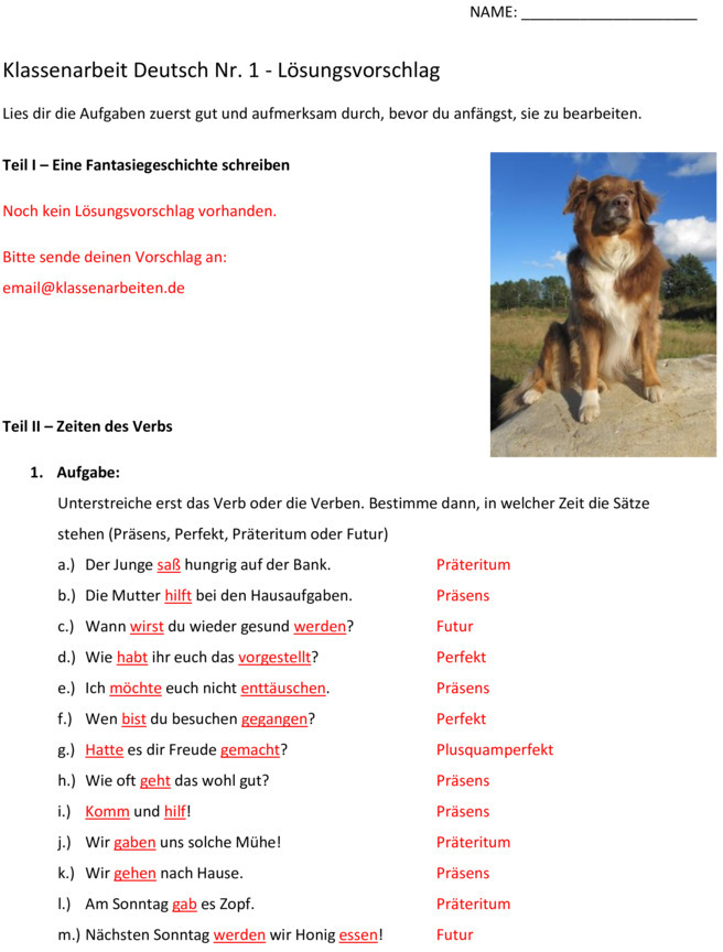 Klassenarbeit zu Grammatik [Deutsch 7. Klasse]