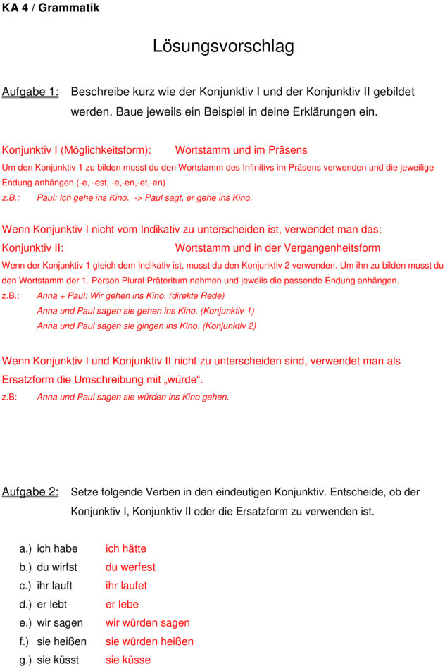 Indirekte Rede übungen Mit Lösungen Klassenarbeit zu Indirekte Rede