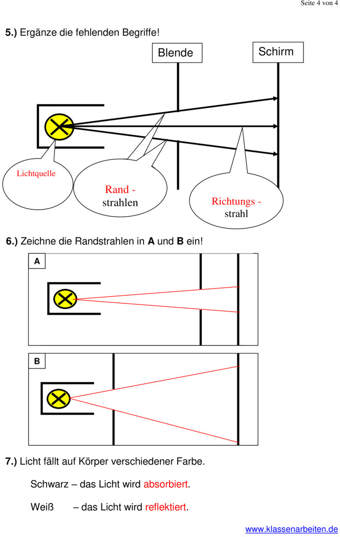 Physik Optik Aufgaben Mit Lösungen Pdf Klasse 7 Klassenarbeit zu Optik