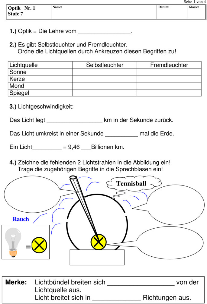 Physik Optik Aufgaben Mit Lösungen Pdf Klasse 6 Klassenarbeit zu Optik