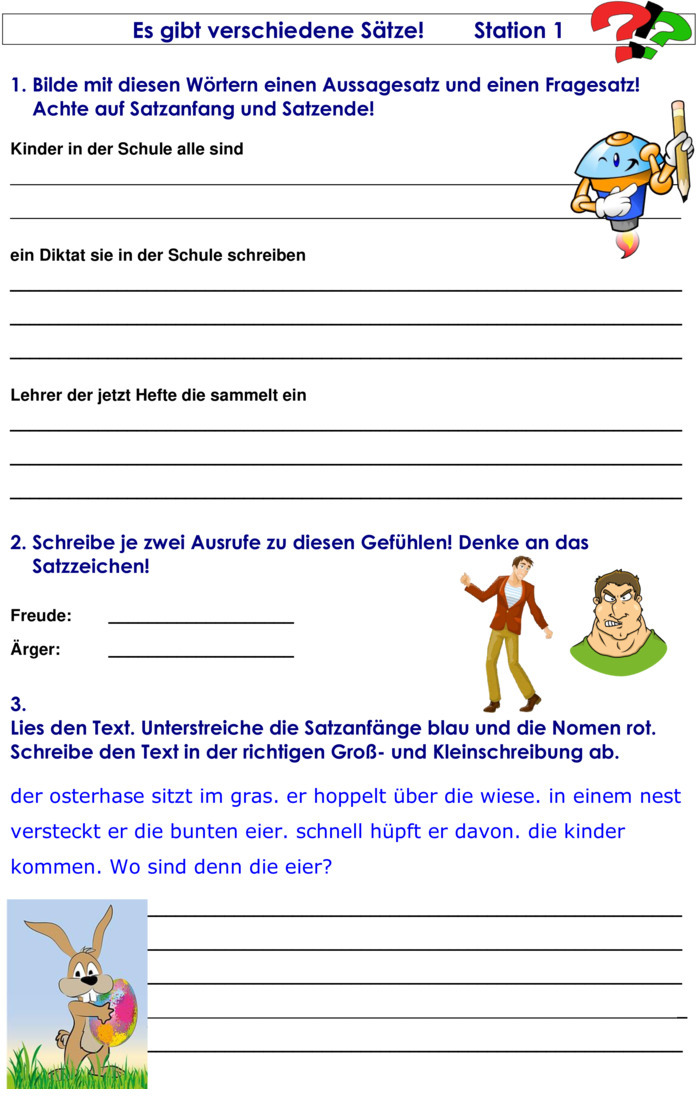 Übungsblatt zu Satzarten und Satzzeichen