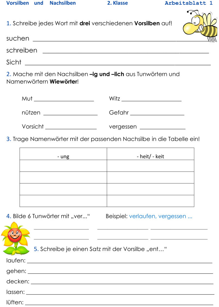 Übungsblatt zu Grammatik [Deutsch 2. Klasse]