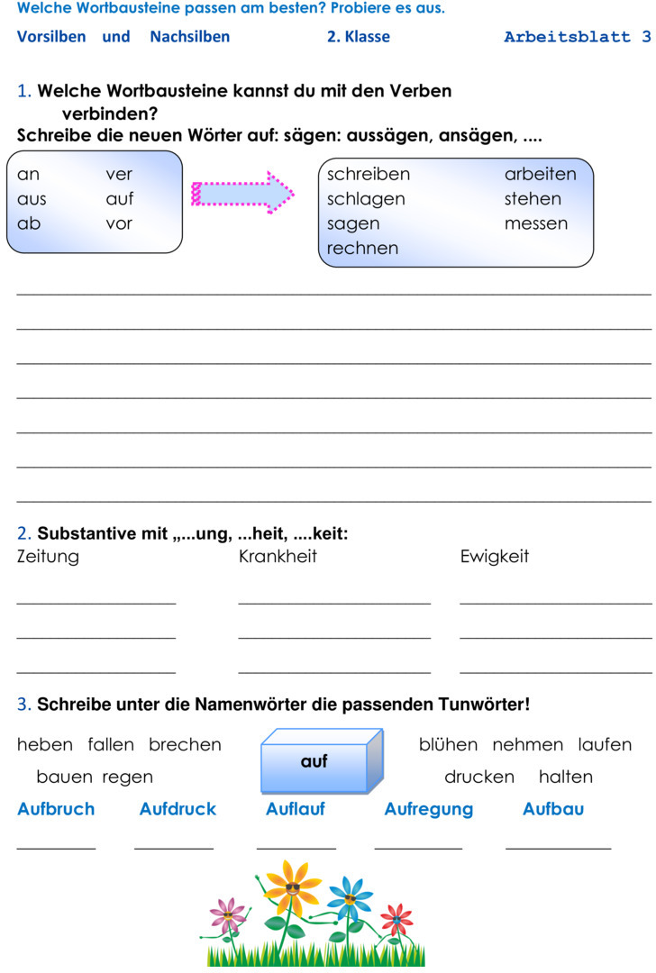 Übungsblatt zu Grammatik [Deutsch 2. Klasse]