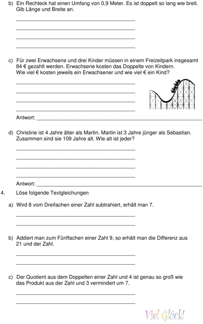 Klassenarbeit zu Gleichungen [7. Klasse]