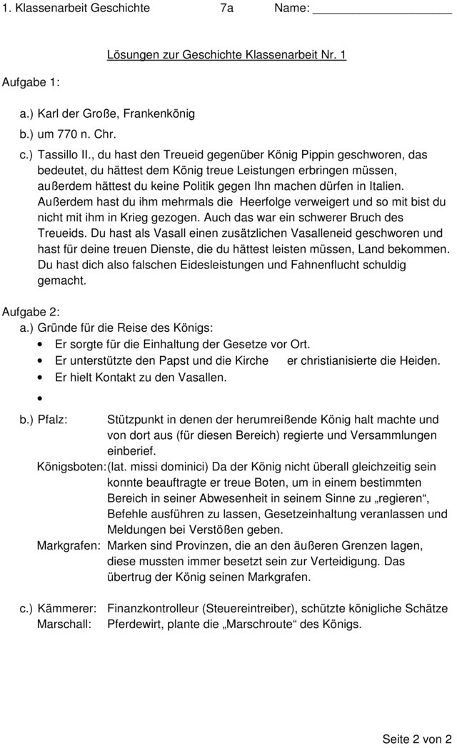 Klassenarbeit zu Karl der Große