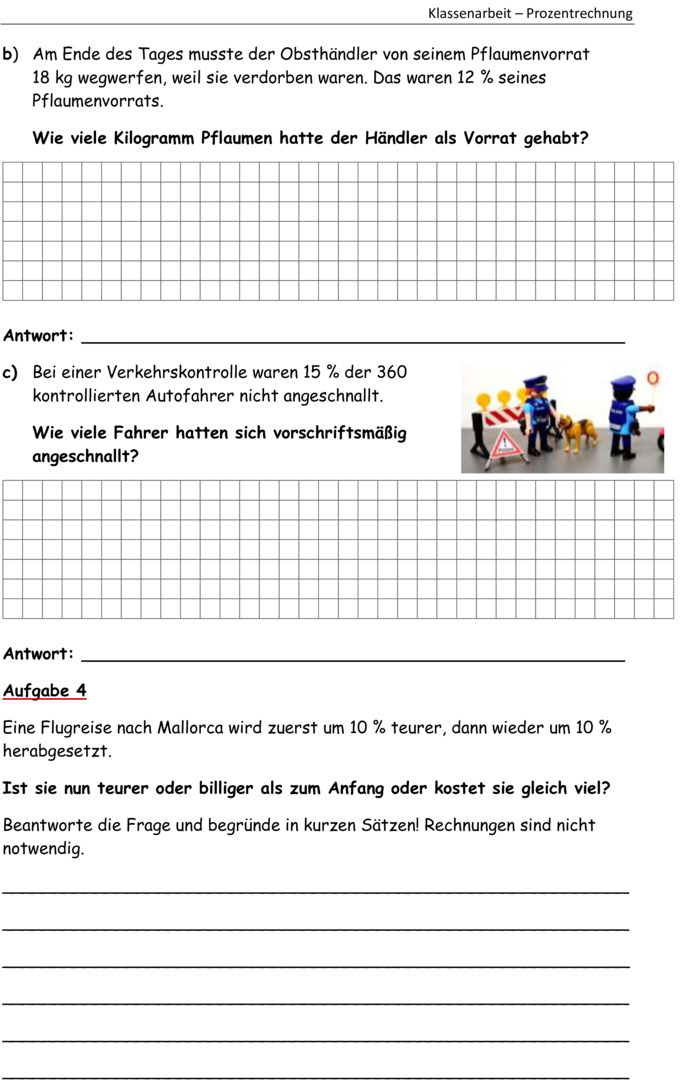 Klassenarbeit zu Prozentrechnung