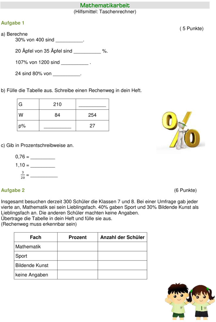 Klassenarbeit zu Prozentrechnung