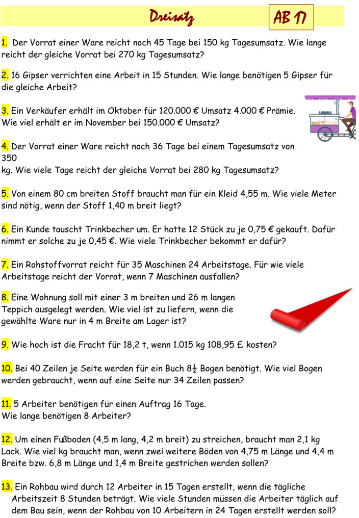 Aufgaben Zum Dreisatz Mit Lösungen Übungsblatt zu Dreisatz
