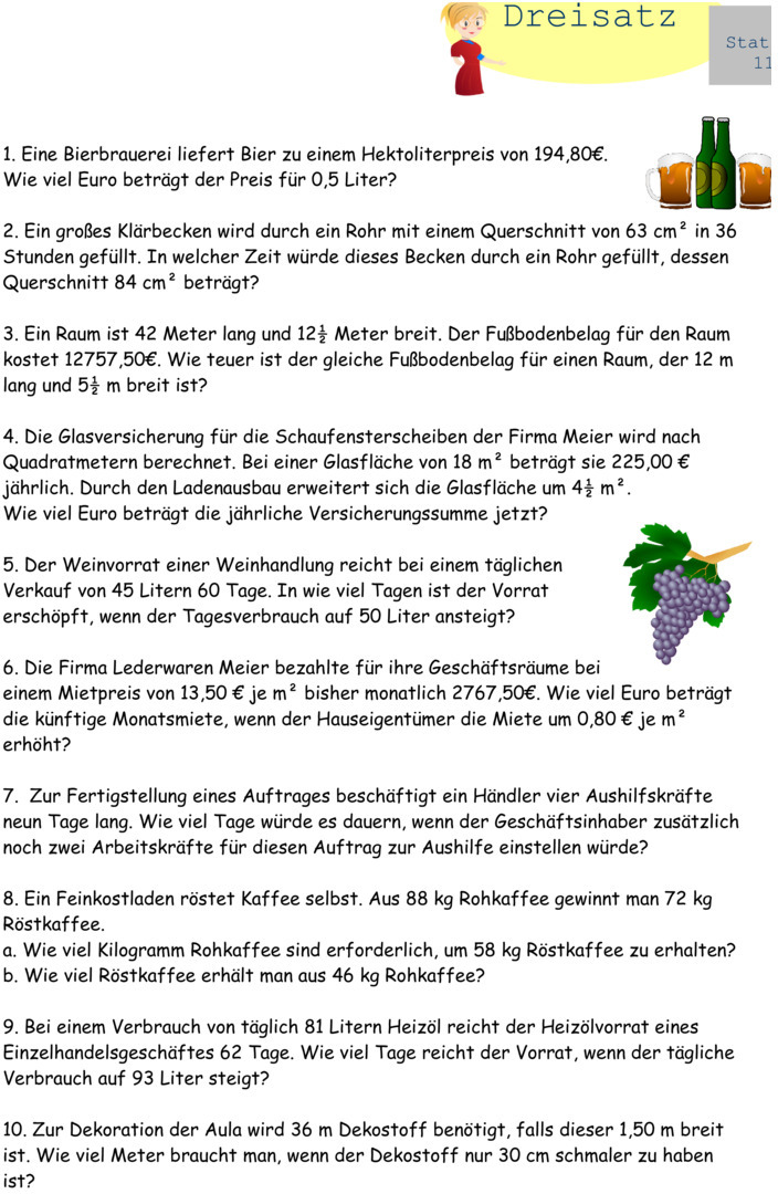 Übungsblatt zu Dreisatz