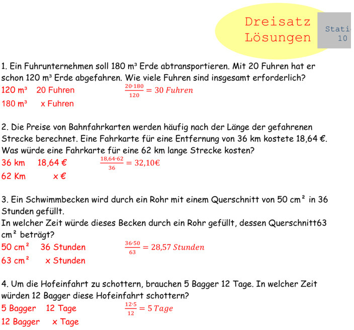 Übungsblatt zu Dreisatz