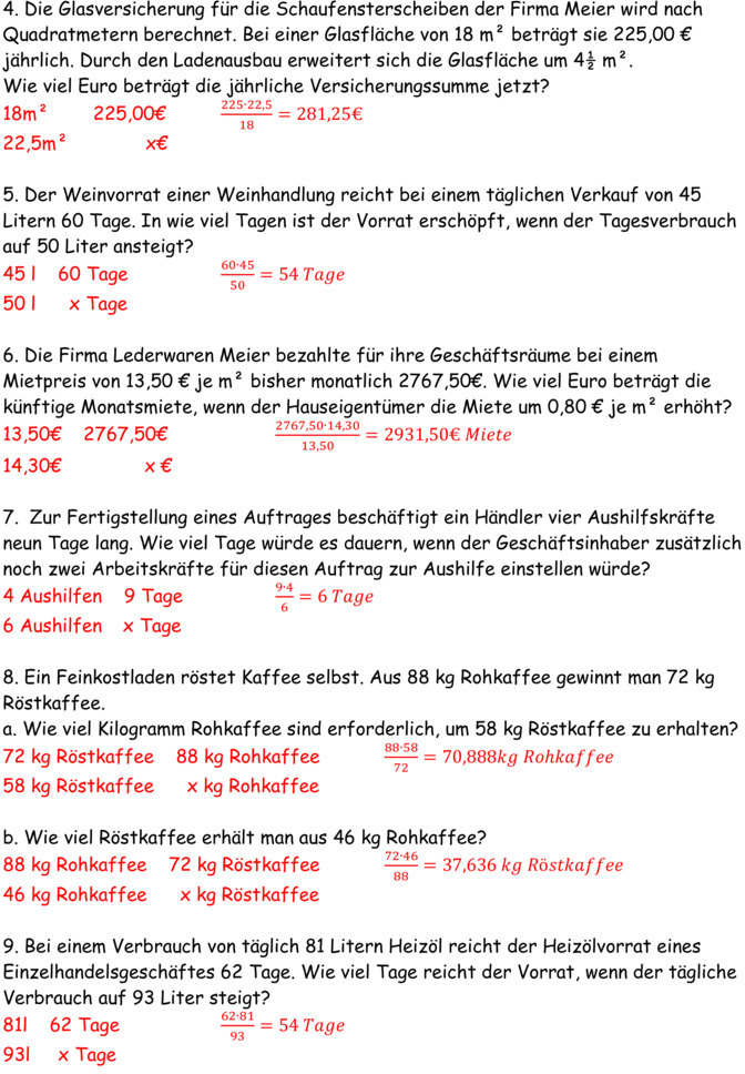 Übungsblatt zu Dreisatz