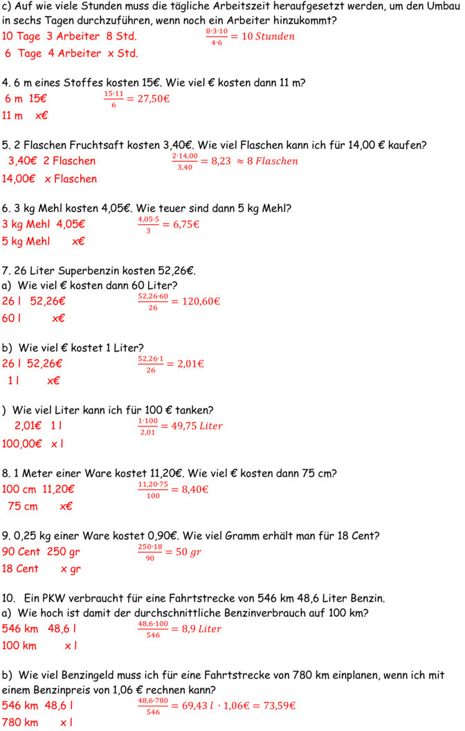 Übungsblatt zu Dreisatz