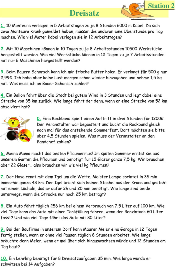 Übungsblatt zu Dreisatz