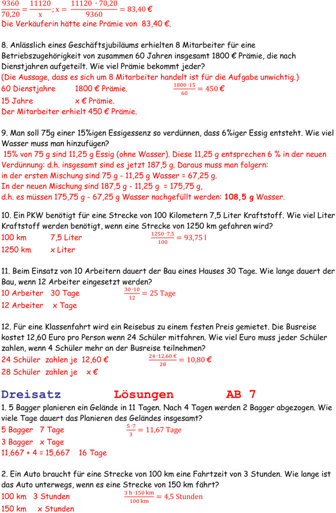 Übungsblatt zu Dreisatz
