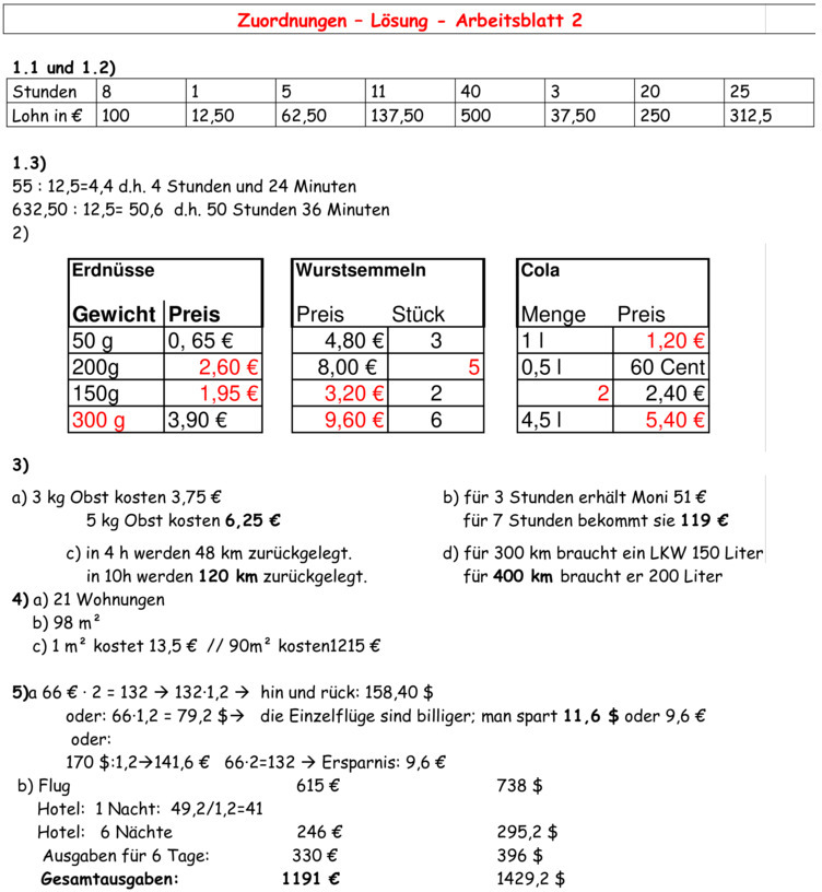 Proportionale Und Antiproportionale Zuordnungen Aufgaben Mit Lösungen Pdf Übungsblatt zu Proportionale Zuordnungen [Klasse 7]