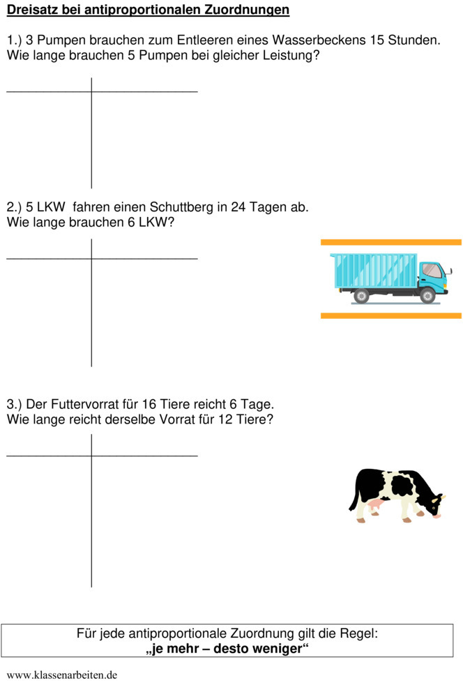 Übungsblatt zu Proportionale Zuordnungen [Klasse 7]