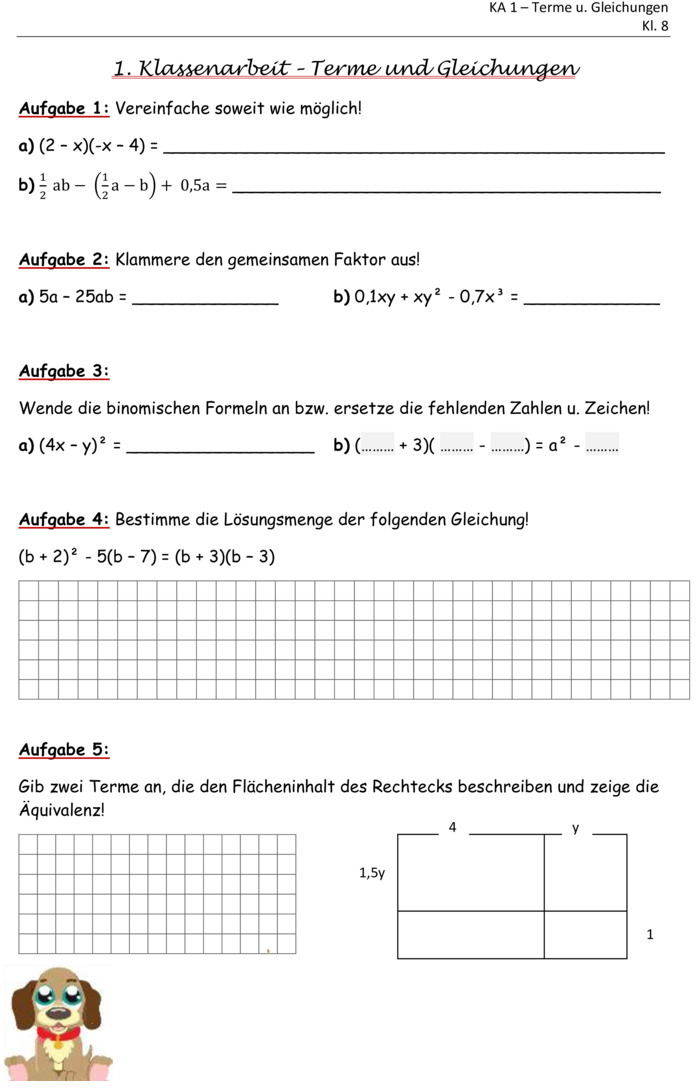 Klassenarbeit Zu Terme Und Gleichungen 8 Klasse 