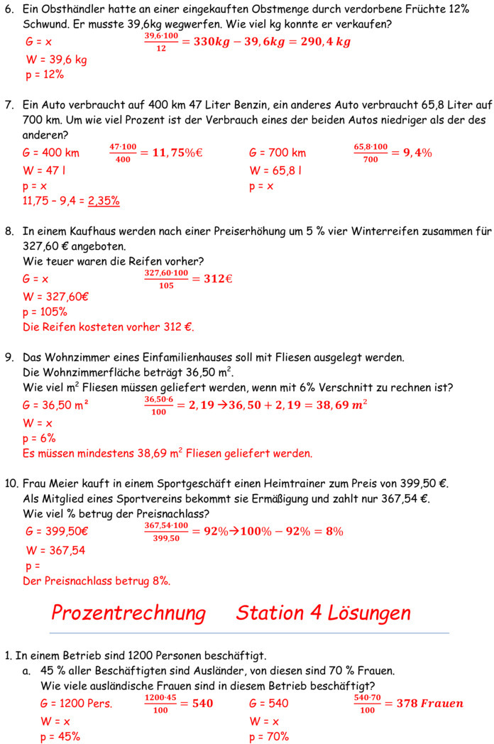 Übungsblatt zu Prozentrechnung