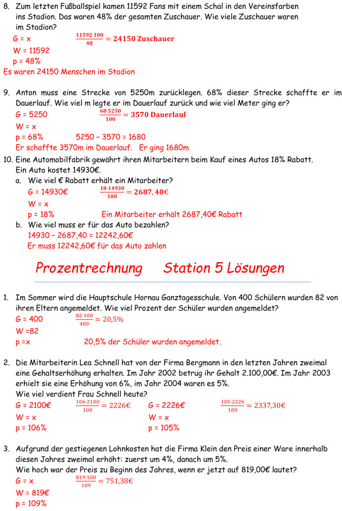 Übungsblatt zu Prozentrechnung