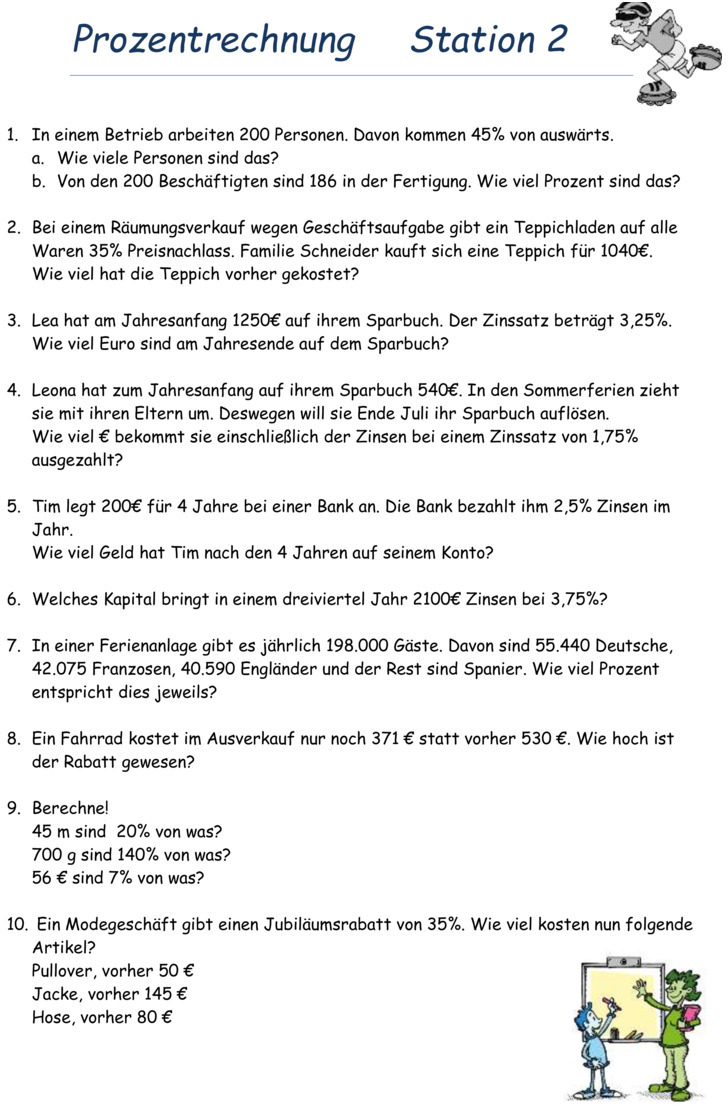 Übungsblatt zu Prozentrechnung