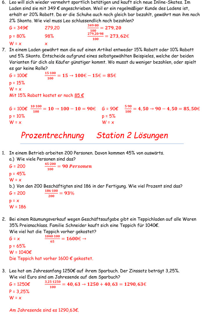 Übungsblatt zu Prozentrechnung