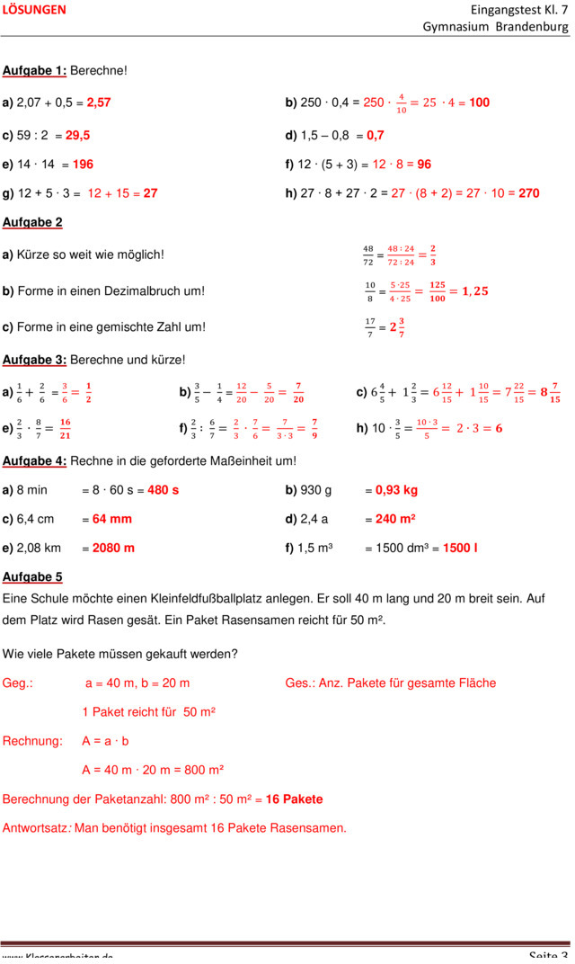 Mathe 7 Klasse Gymnasium Aufgaben Mit Lösungen Pdf Klassenarbeit zu Schuljahresbeginn [Mathe 7. Klasse]