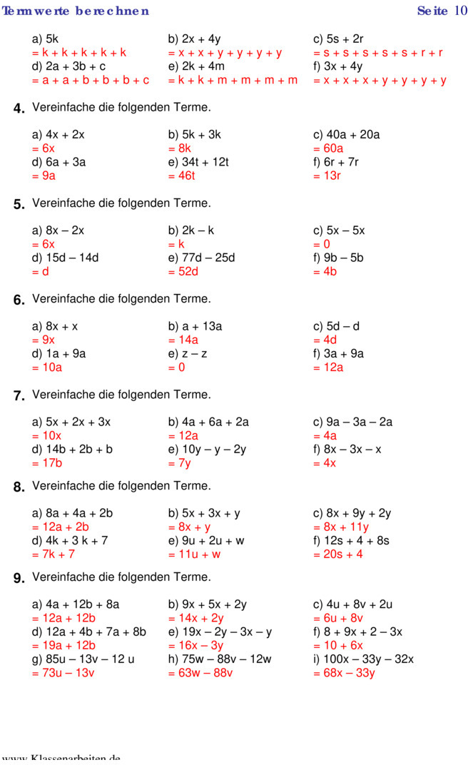 Übungsblatt zu Terme Übungsblatt zu Terme
