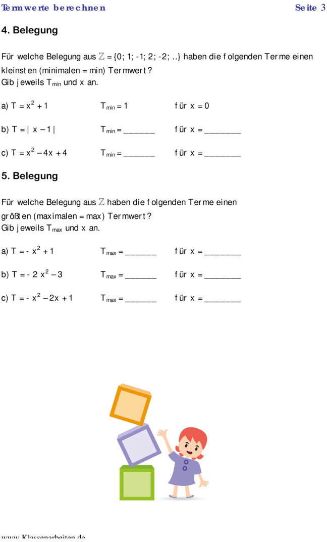 Mathe Terme Klasse 8 übungen Mit Lösungen Übungsblatt zu Terme