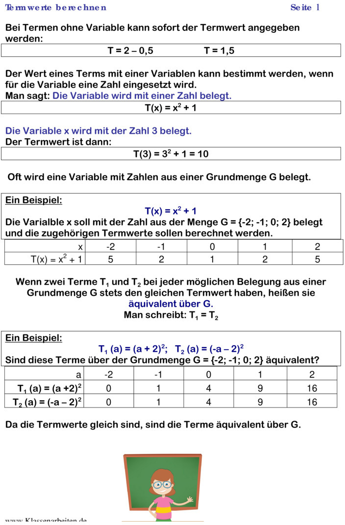 Terme Klasse 8 Aufgaben Mit Lösungen Pdf Übungsblatt zu Terme