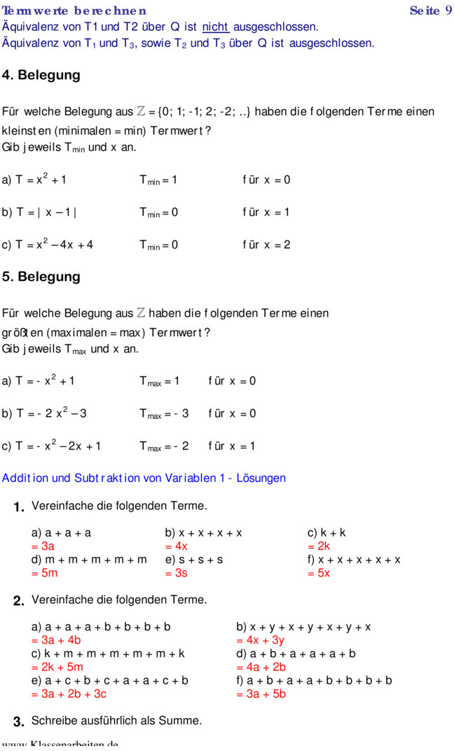 Terme Aufgaben Mit Lösungen Pdf Übungsblatt zu Terme