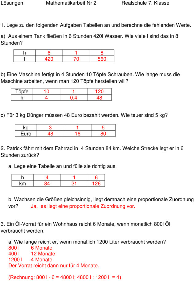 Klassenarbeit zu Dreisatz