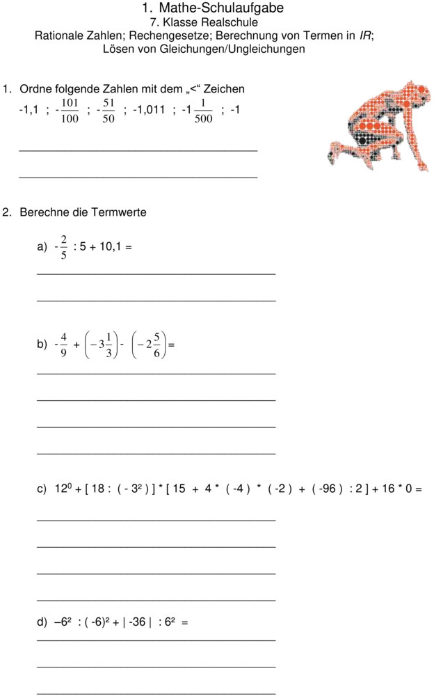 Rationale Zahlen übungen Klasse 7 Pdf Klassenarbeit zu Rationale Zahlen