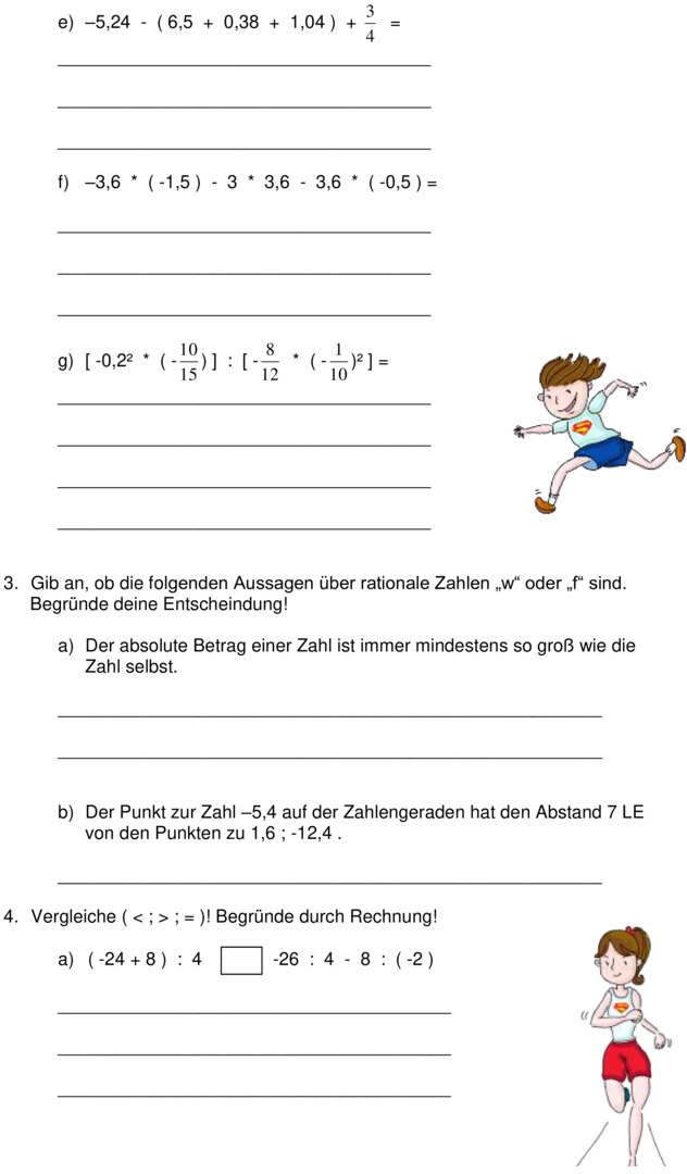 Klassenarbeit zu Rationale Zahlen