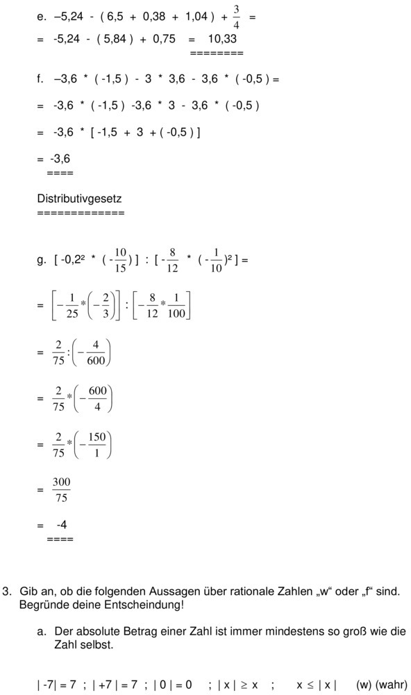 Klassenarbeit zu Rationale Zahlen