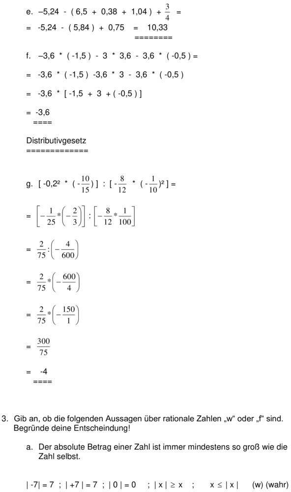 Klassenarbeit zu Rationale Zahlen