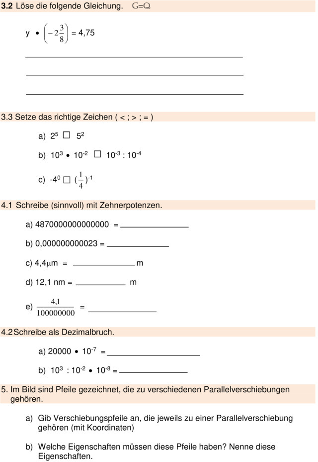 Klassenarbeit zu Potenzen [7. Klasse]