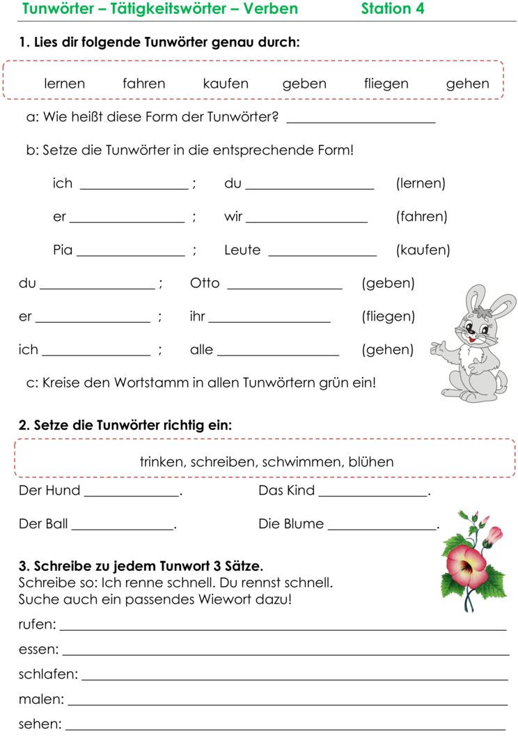 Übungsblatt zu Wortarten