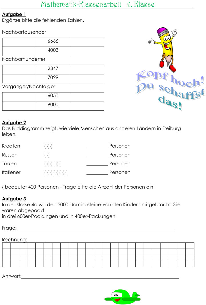 Klassenarbeit zu Zahlenraum bis 10000