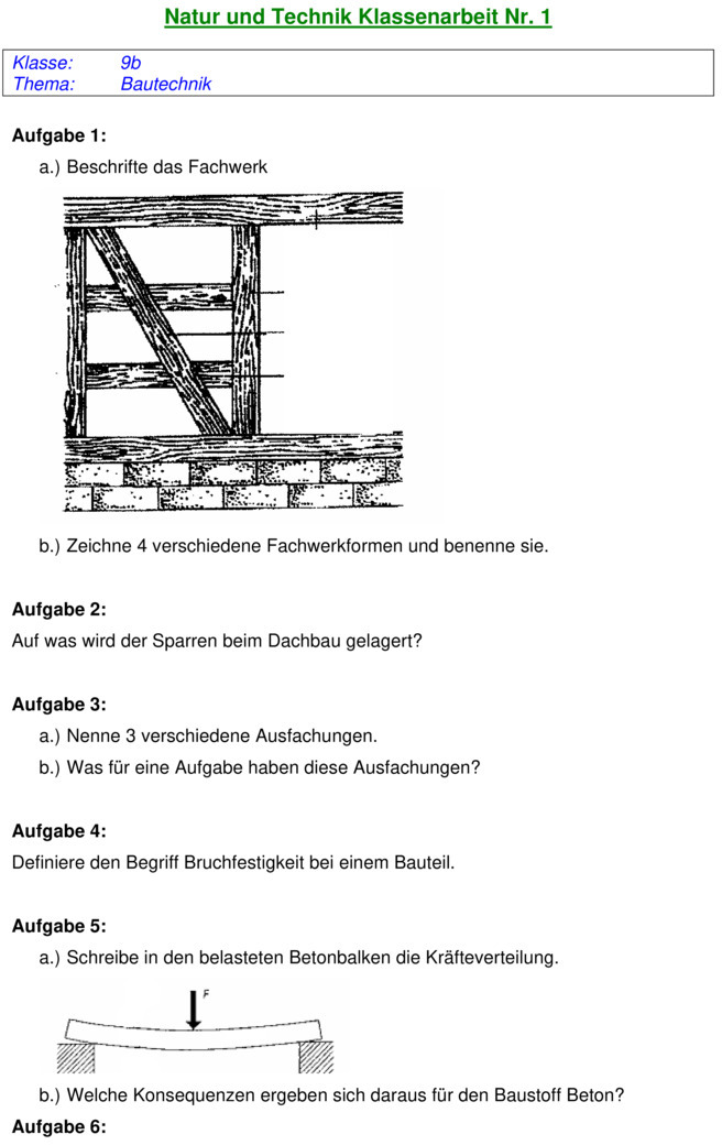 Klassenarbeit zu Bautechnik