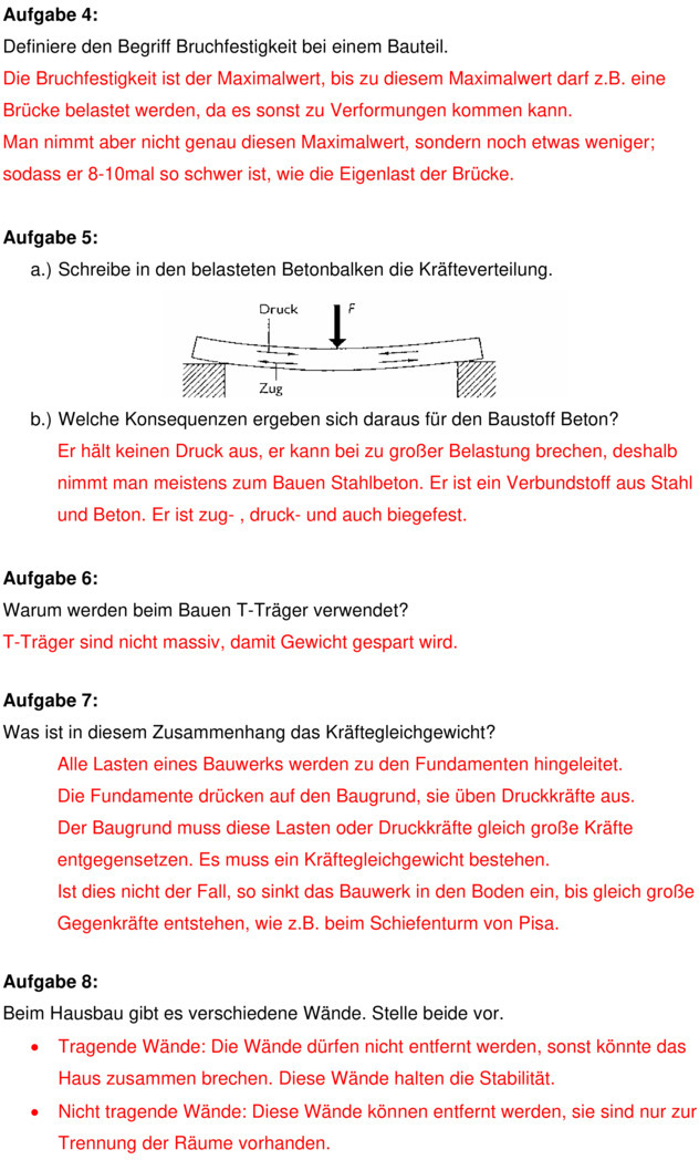 Klassenarbeit zu Bautechnik
