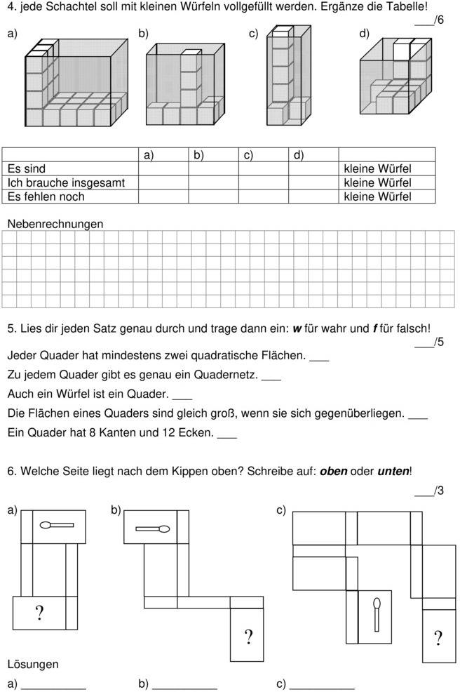 Körper: Grundschule Klasse 4 - Mathematik