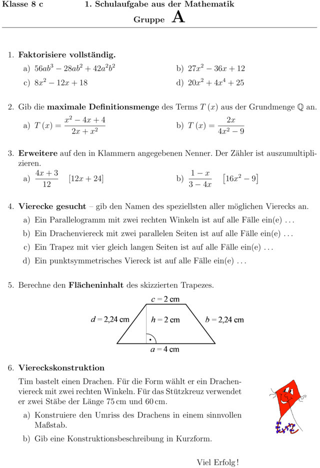 Argumentation 8. Klasse Gymnasium Musterlösung Klassenarbeit zu Schuljahresbeginn [Mathe 8. Klasse]