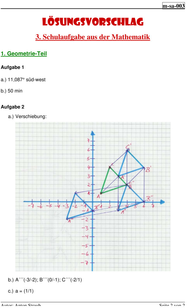 Klassenarbeit zu Geometrie [8. Klasse]