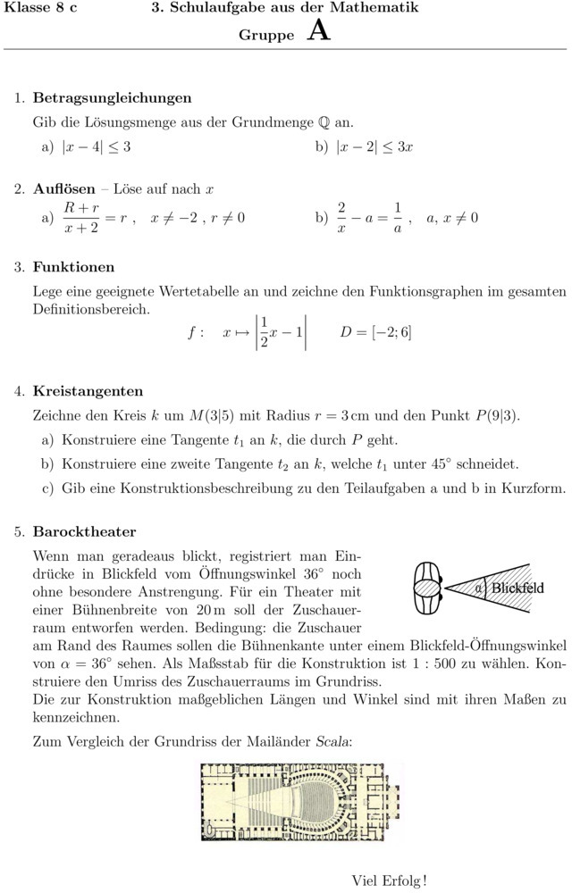 Klassenarbeit zu Verschiedene Themen [Mathe 8. Klasse]