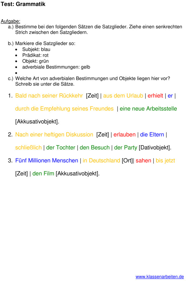 Klassenarbeit zu Grammatik [Deutsch 8. Klasse]