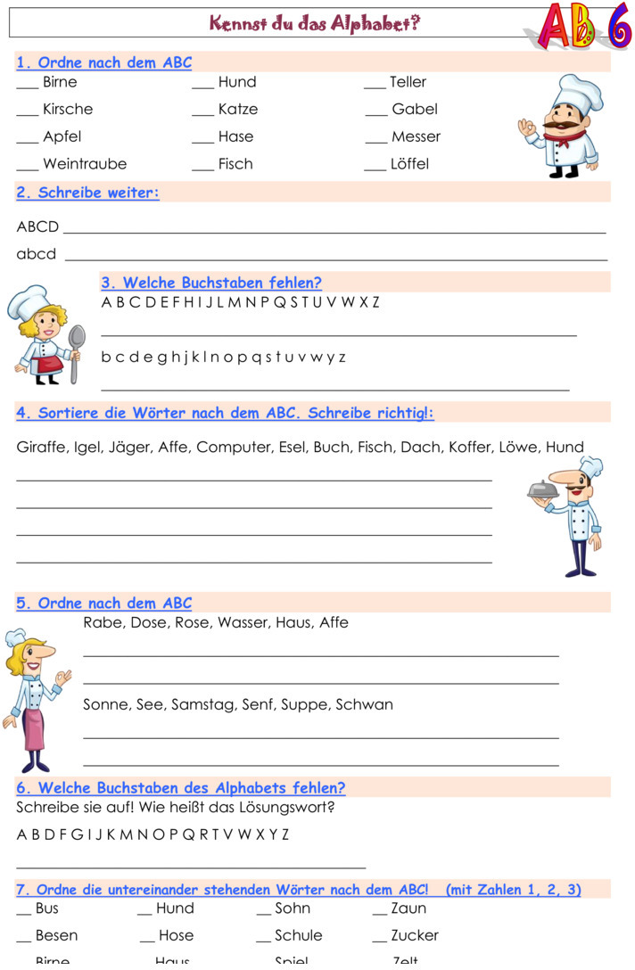 Übungsblatt zu Das ABC [2. Klasse]