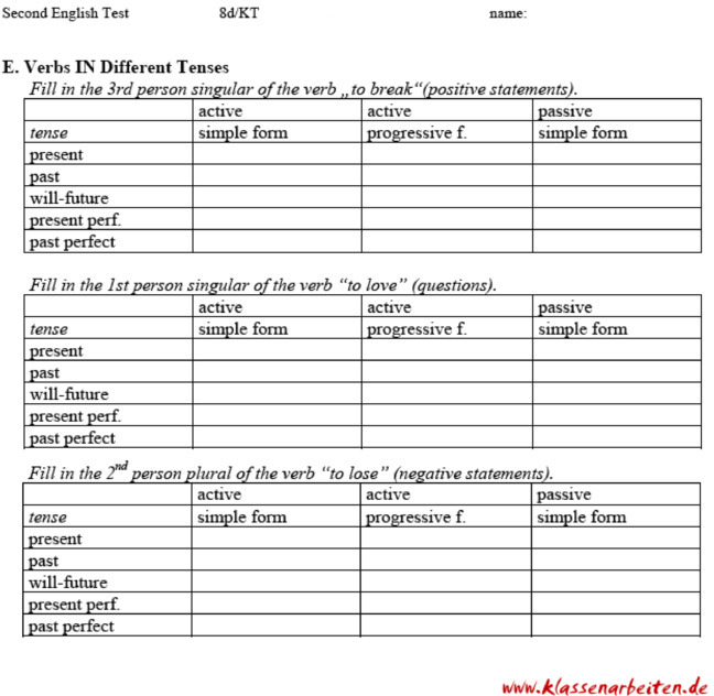 Klassenarbeit zu 2. Klassenarbeit [Englisch 8. Klasse]