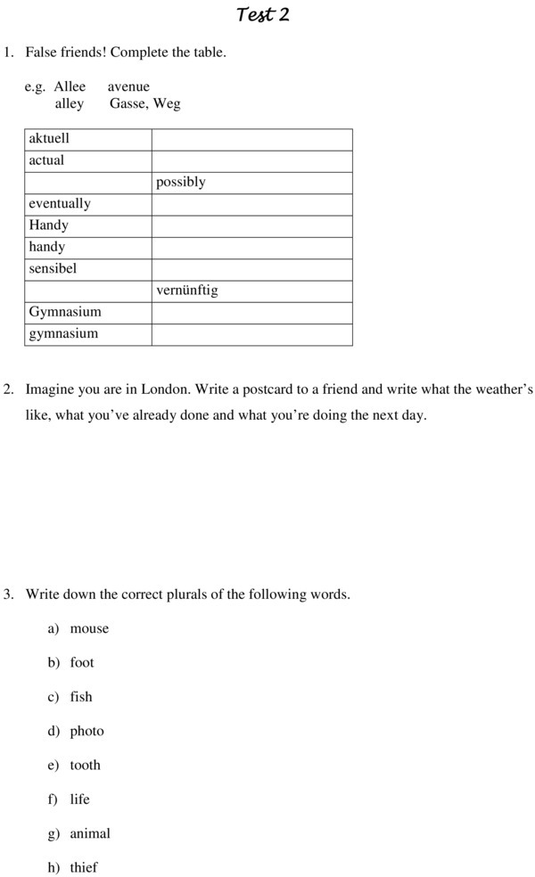 Klassenarbeit zu 2. Klassenarbeit [Englisch 8. Klasse]